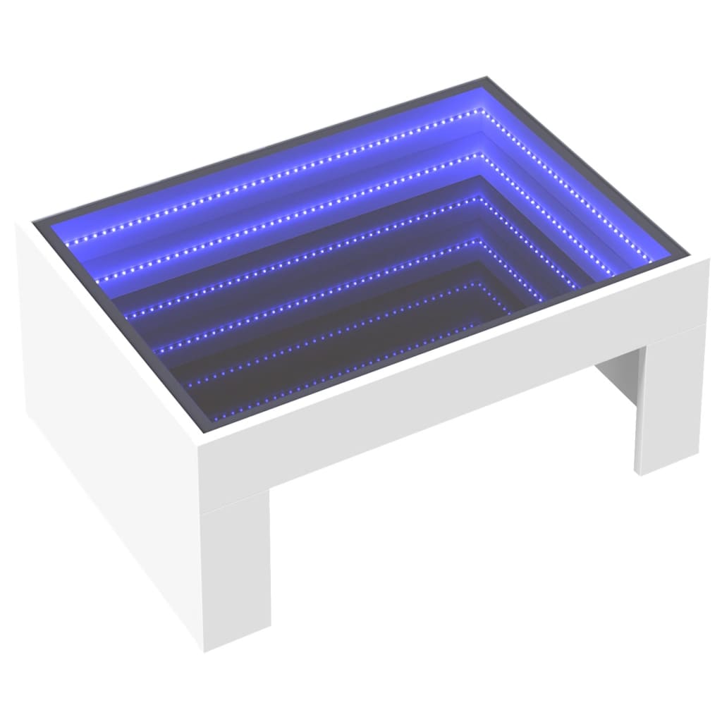 fehér végtelen hatású LED-es dohányzóasztal 70 x 50 x 30 cm