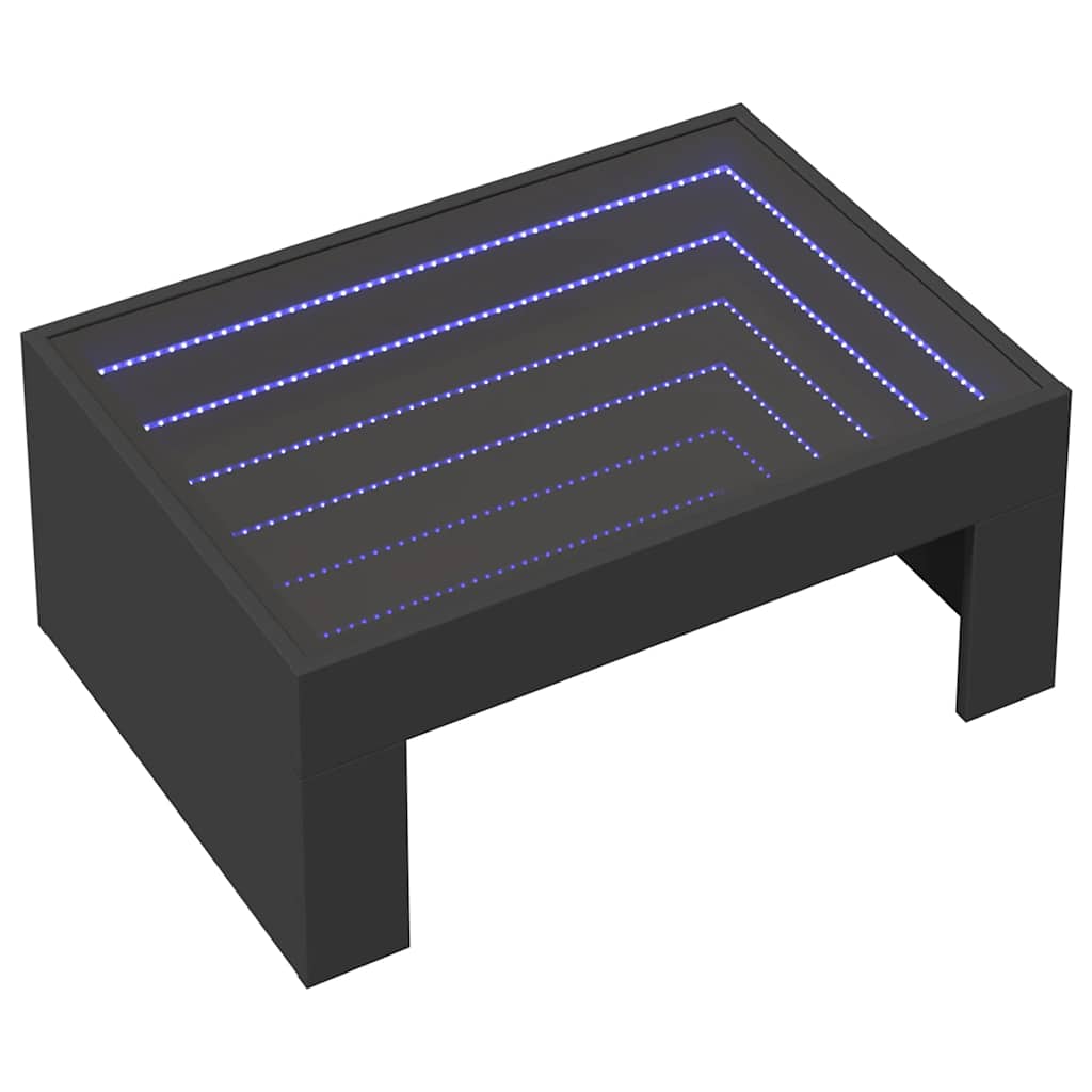 fekete végtelen hatású LED-es dohányzóasztal 70 x 50 x 30 cm