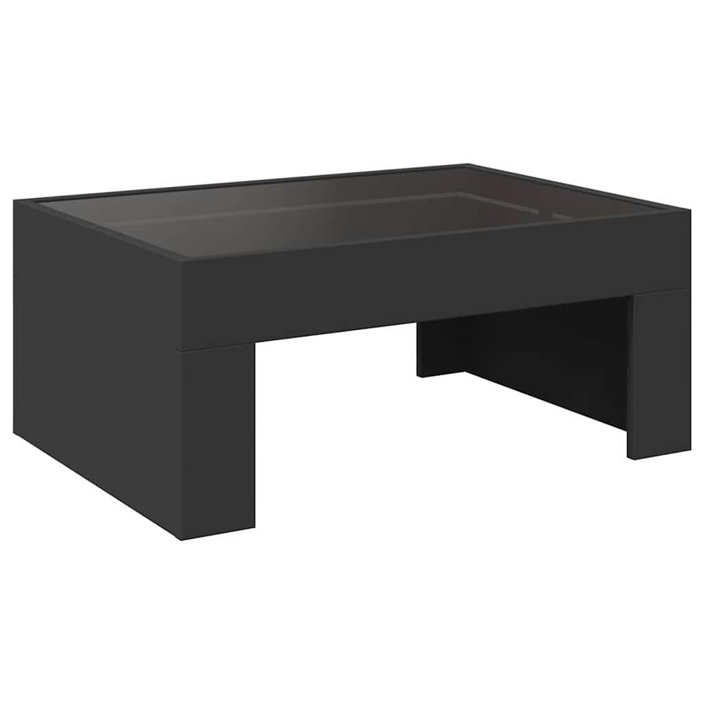 fekete végtelen hatású LED-es dohányzóasztal 70 x 50 x 30 cm