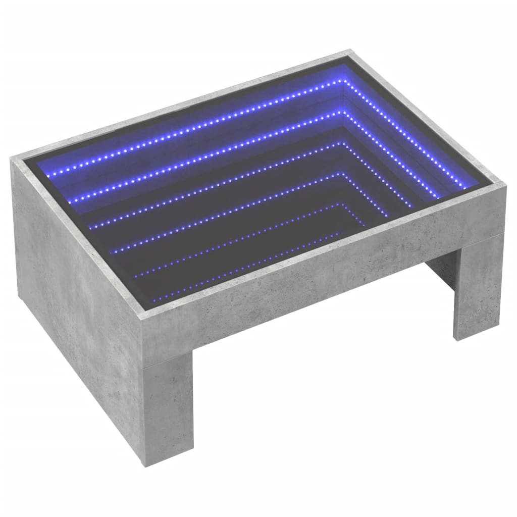 betonszürke végtelen hatású LED-es dohányzóasztal 70x50x30 cm