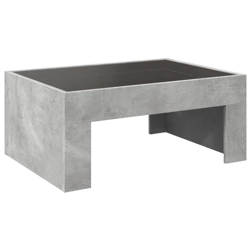 betonszürke végtelen hatású LED-es dohányzóasztal 70x50x30 cm
