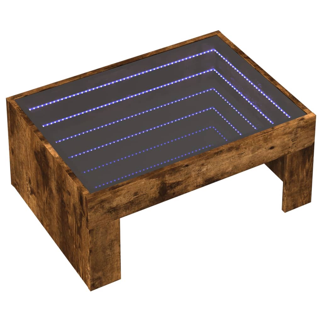 füstös tölgy végtelen hatású LED-es dohányzóasztal 70x50x30 cm