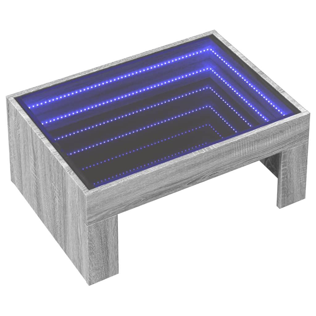 szürke sonoma végtelen hatású LED-es dohányzóasztal 70x50x30 cm