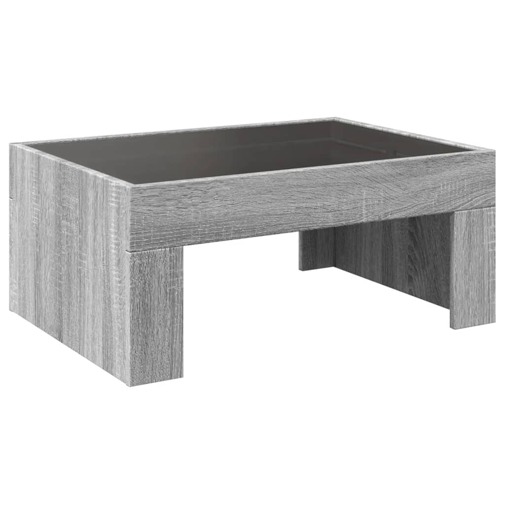 szürke sonoma végtelen hatású LED-es dohányzóasztal 70x50x30 cm