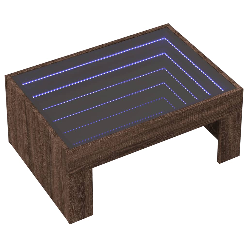 barna tölgy végtelen hatású LED-es dohányzóasztal 70x50x30 cm