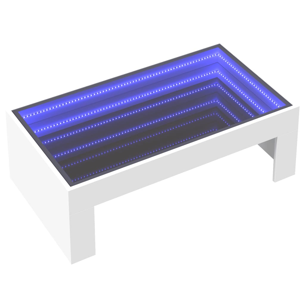 fehér végtelen hatású LED-es dohányzóasztal 90 x 50 x 30 cm