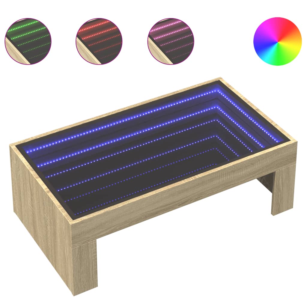sonoma tölgy végtelen hatású LED-es dohányzóasztal 90x50x30 cm