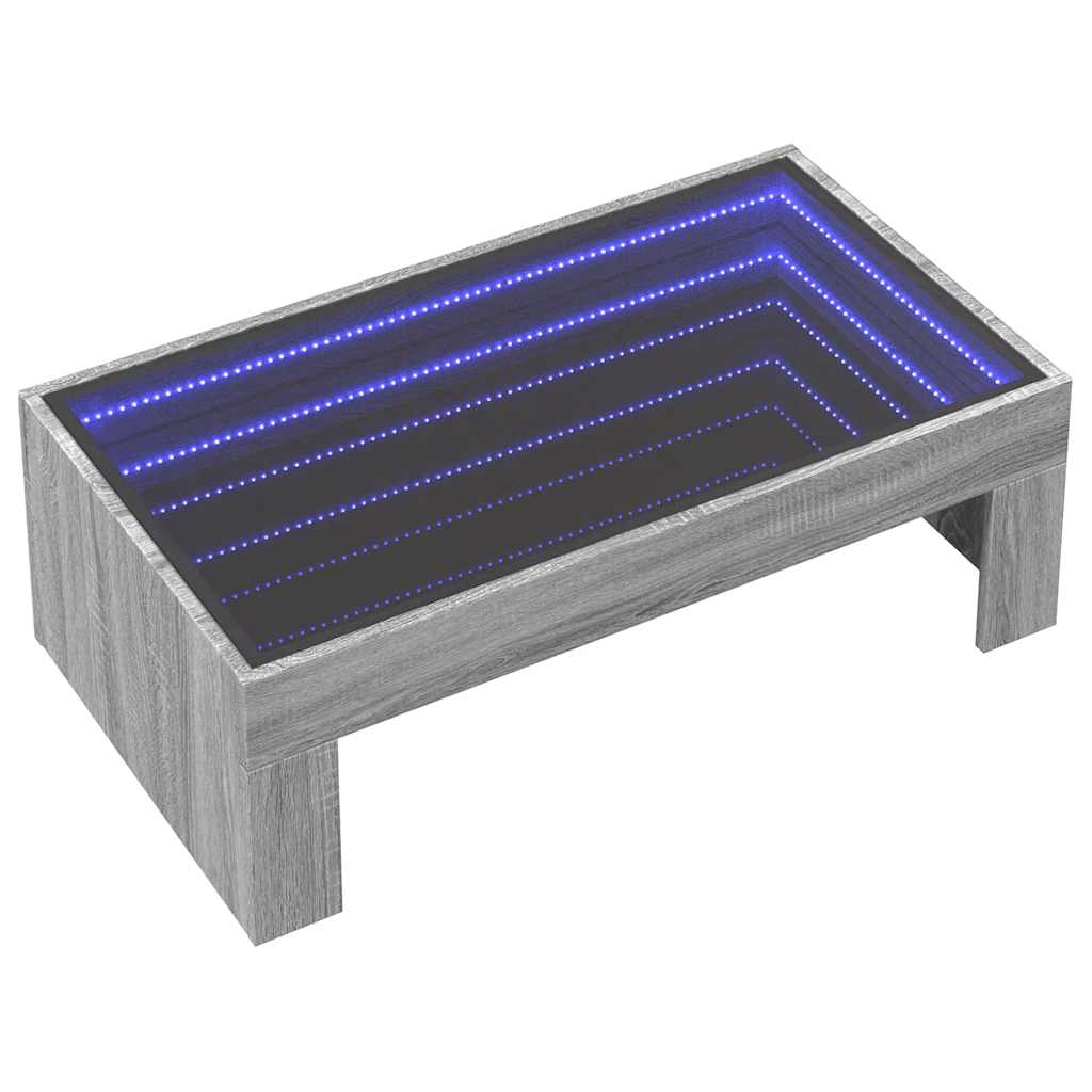 szürke sonoma végtelen hatású LED-es dohányzóasztal 90x50x30 cm