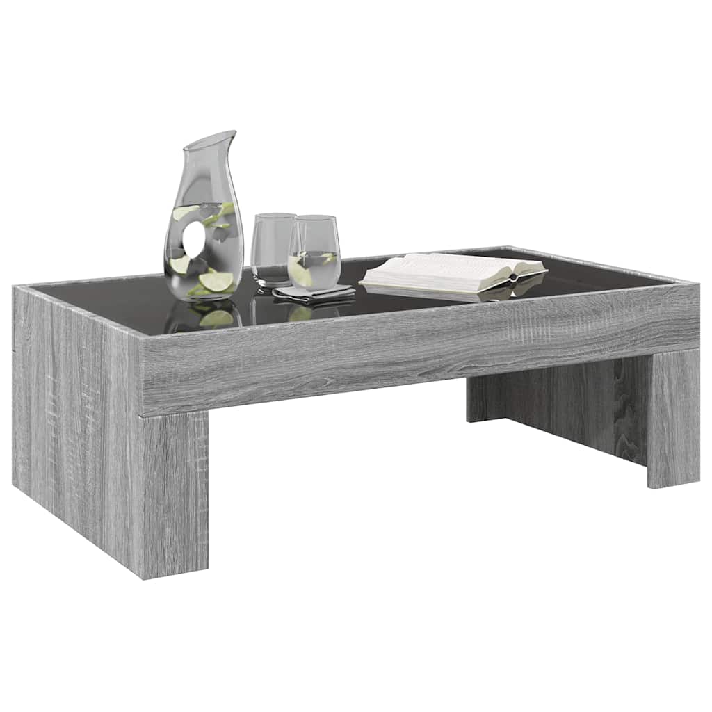 szürke sonoma végtelen hatású LED-es dohányzóasztal 90x50x30 cm