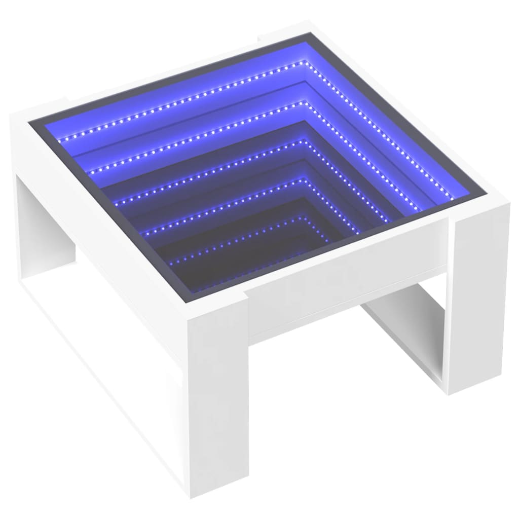 fehér végtelen hatású LED-es dohányzóasztal 50 x 53 x 30 cm
