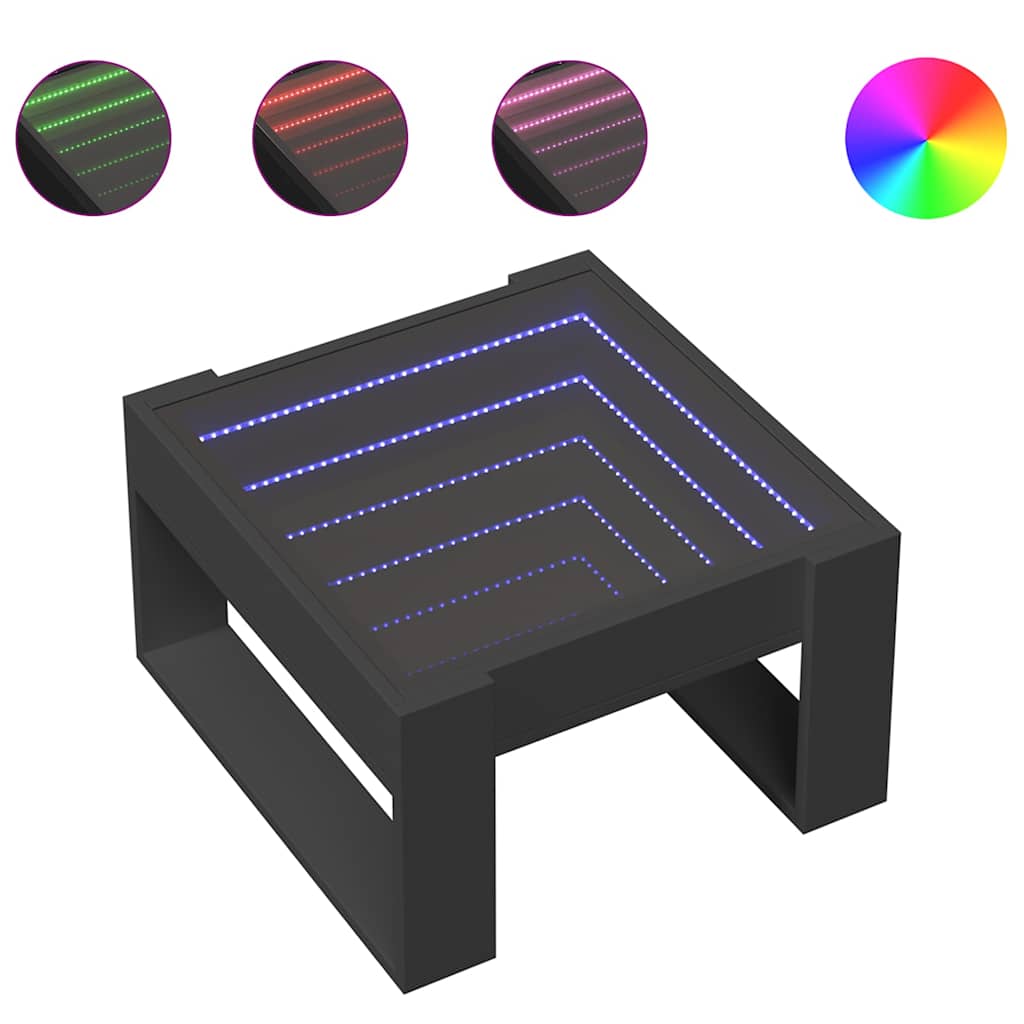 fekete végtelen hatású LED-es dohányzóasztal 50 x 53 x 30 cm