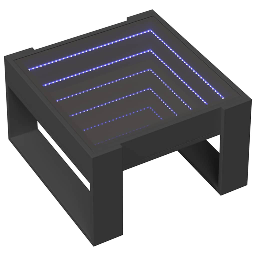 fekete végtelen hatású LED-es dohányzóasztal 50 x 53 x 30 cm