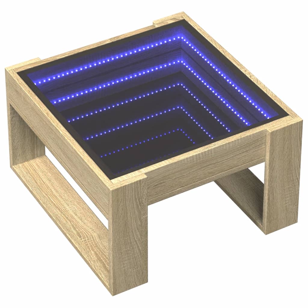 sonoma tölgy végtelen hatású LED-es dohányzóasztal 50x53x30 cm