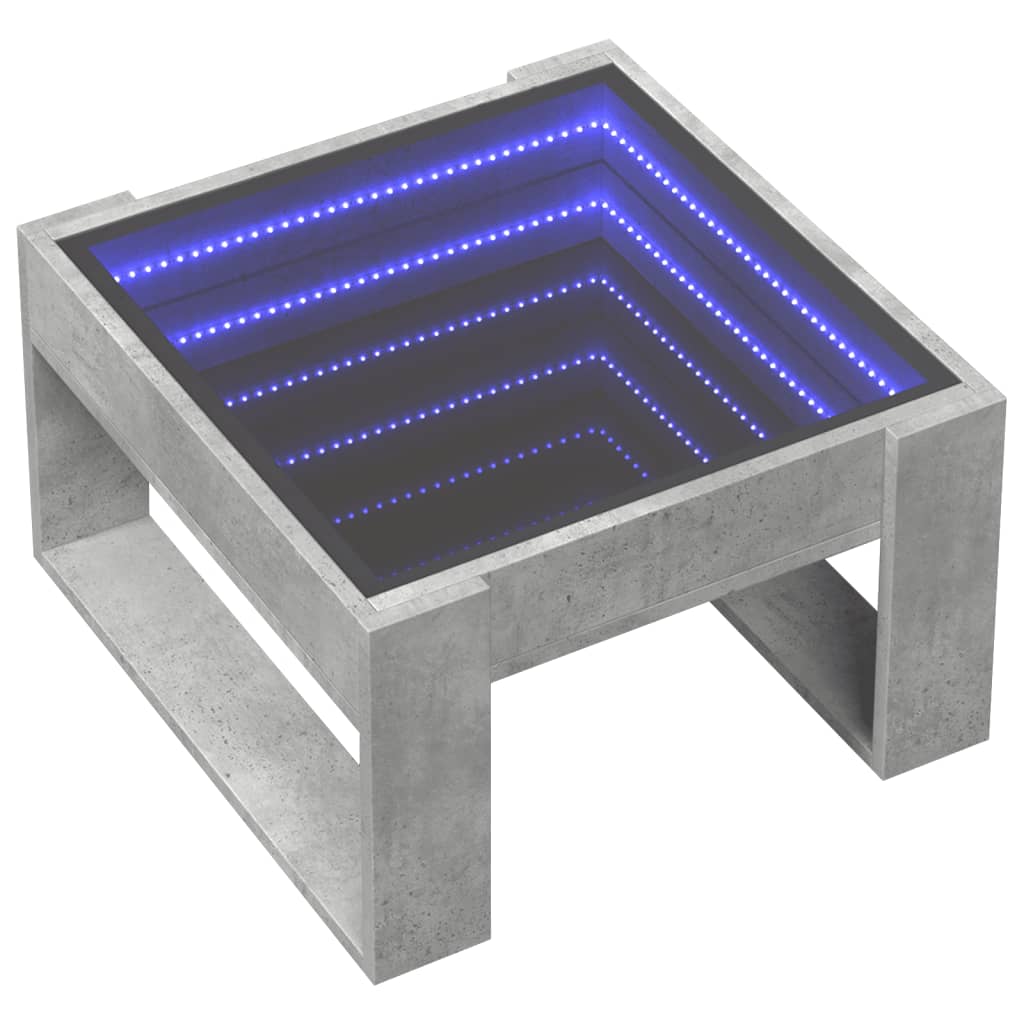 betonszürke végtelen hatású LED-es dohányzóasztal 50x53x30 cm