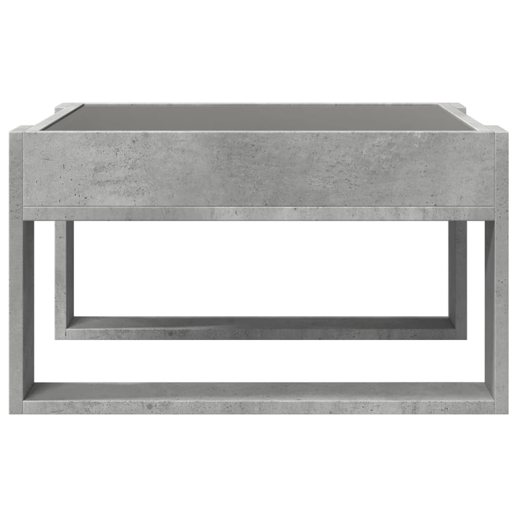 betonszürke végtelen hatású LED-es dohányzóasztal 50x53x30 cm