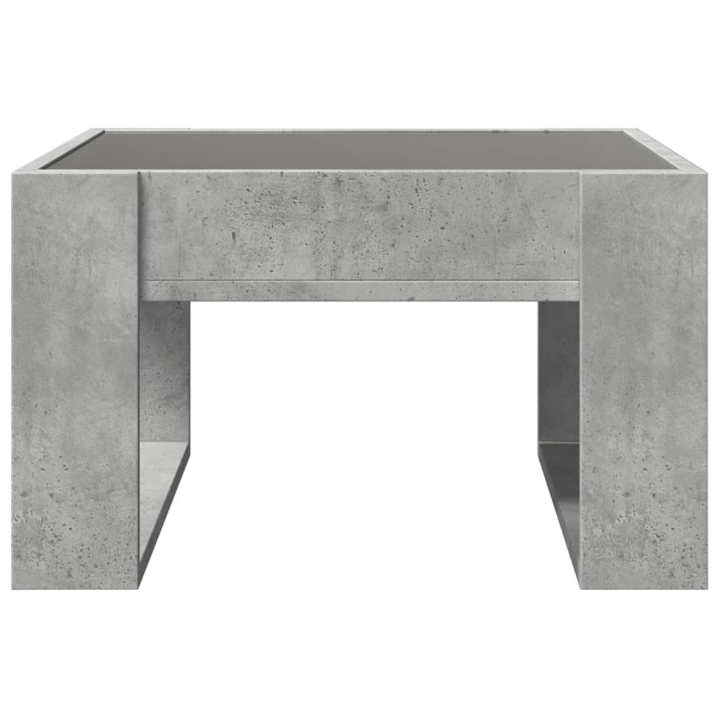 betonszürke végtelen hatású LED-es dohányzóasztal 50x53x30 cm
