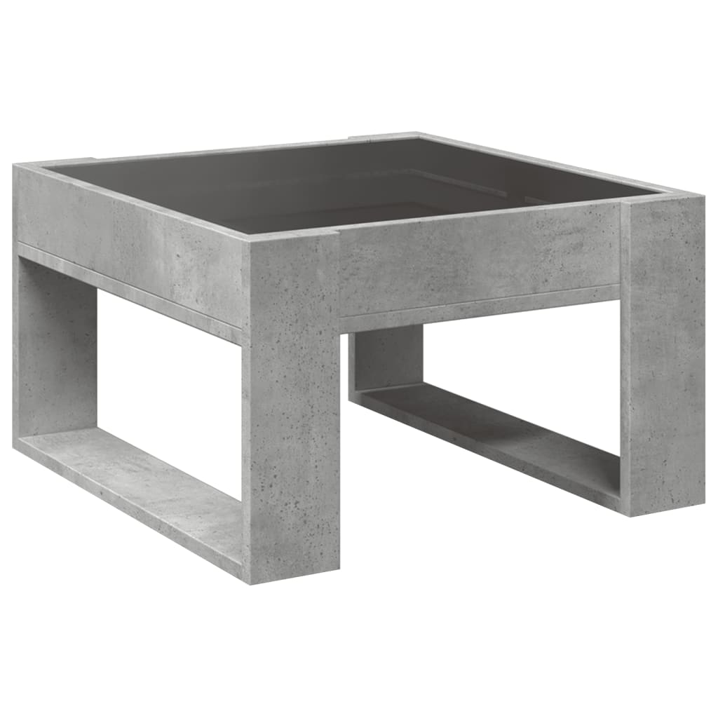 betonszürke végtelen hatású LED-es dohányzóasztal 50x53x30 cm