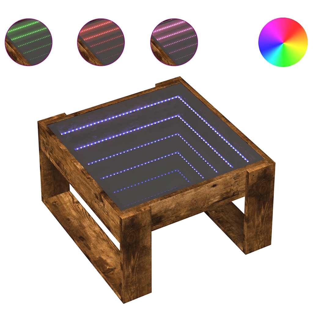füstös tölgy végtelen hatású LED-es dohányzóasztal 50x53x30 cm