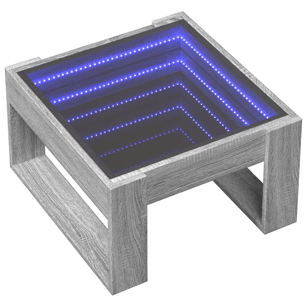 szürke sonoma végtelen hatású LED-es dohányzóasztal 50x53x30 cm