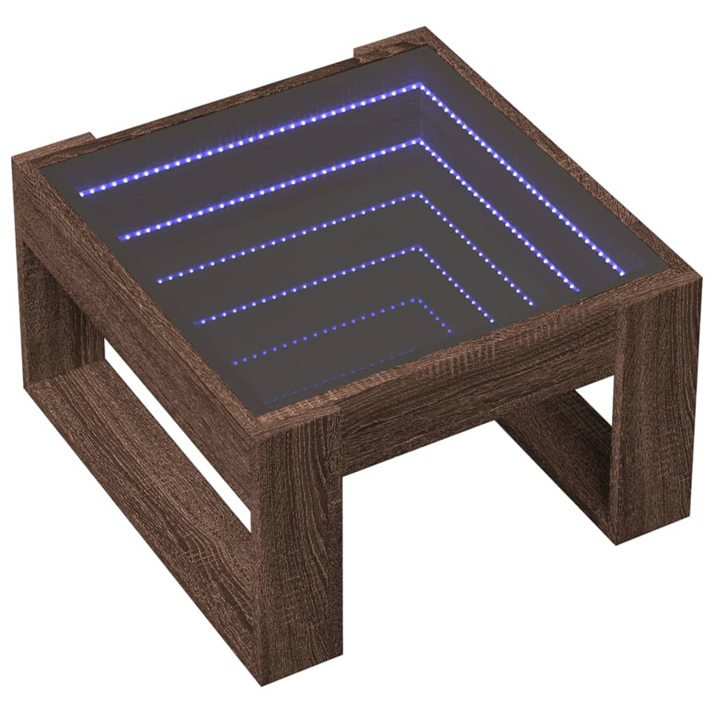 barna tölgy végtelen hatású LED-es dohányzóasztal 50x53x30 cm
