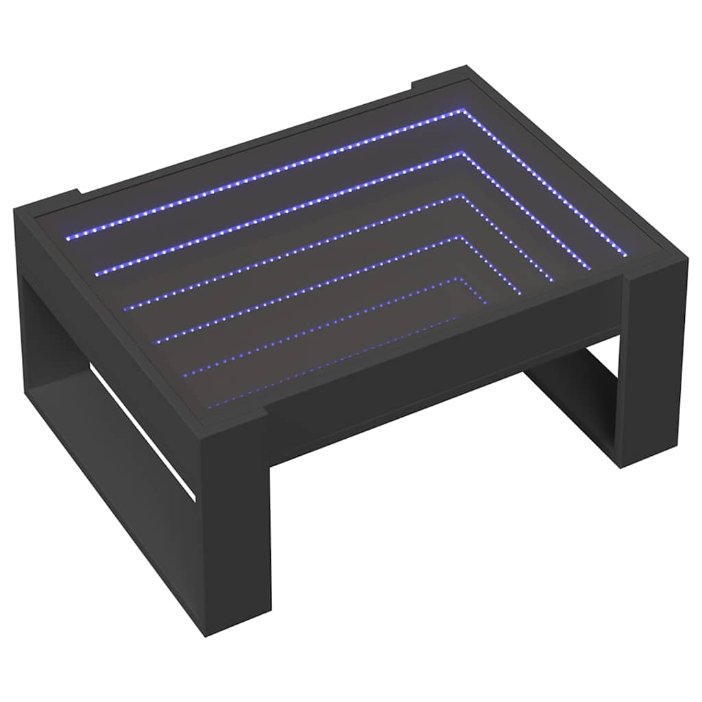 fekete végtelen hatású LED-es dohányzóasztal 70 x 53 x 30 cm