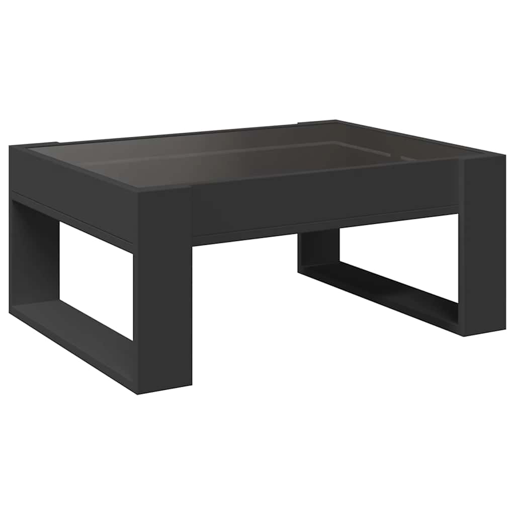 fekete végtelen hatású LED-es dohányzóasztal 70 x 53 x 30 cm
