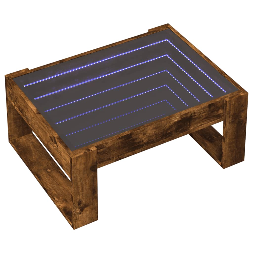 füstös tölgy végtelen hatású LED-es dohányzóasztal 70x53x30 cm