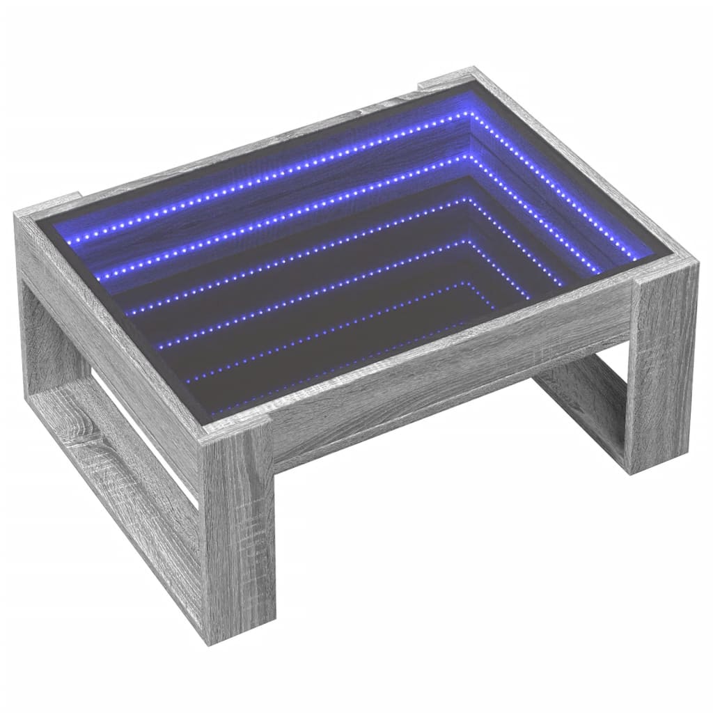 szürke sonoma végtelen hatású LED-es dohányzóasztal 70x53x30 cm