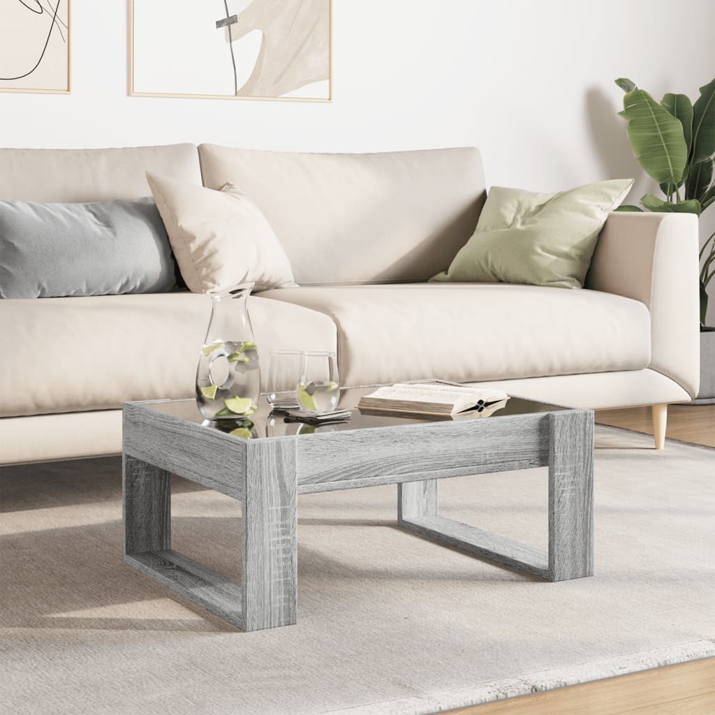szürke sonoma végtelen hatású LED-es dohányzóasztal 70x53x30 cm