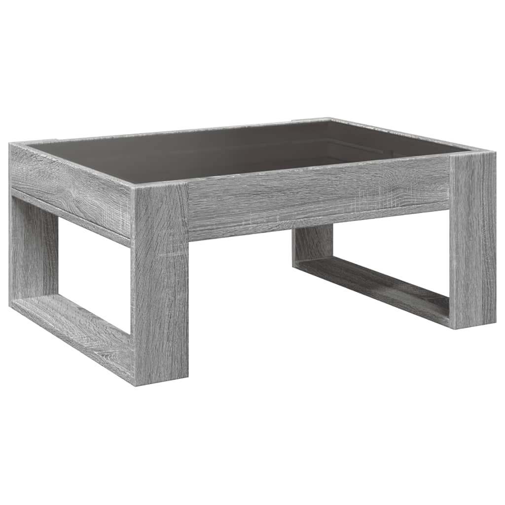 szürke sonoma végtelen hatású LED-es dohányzóasztal 70x53x30 cm