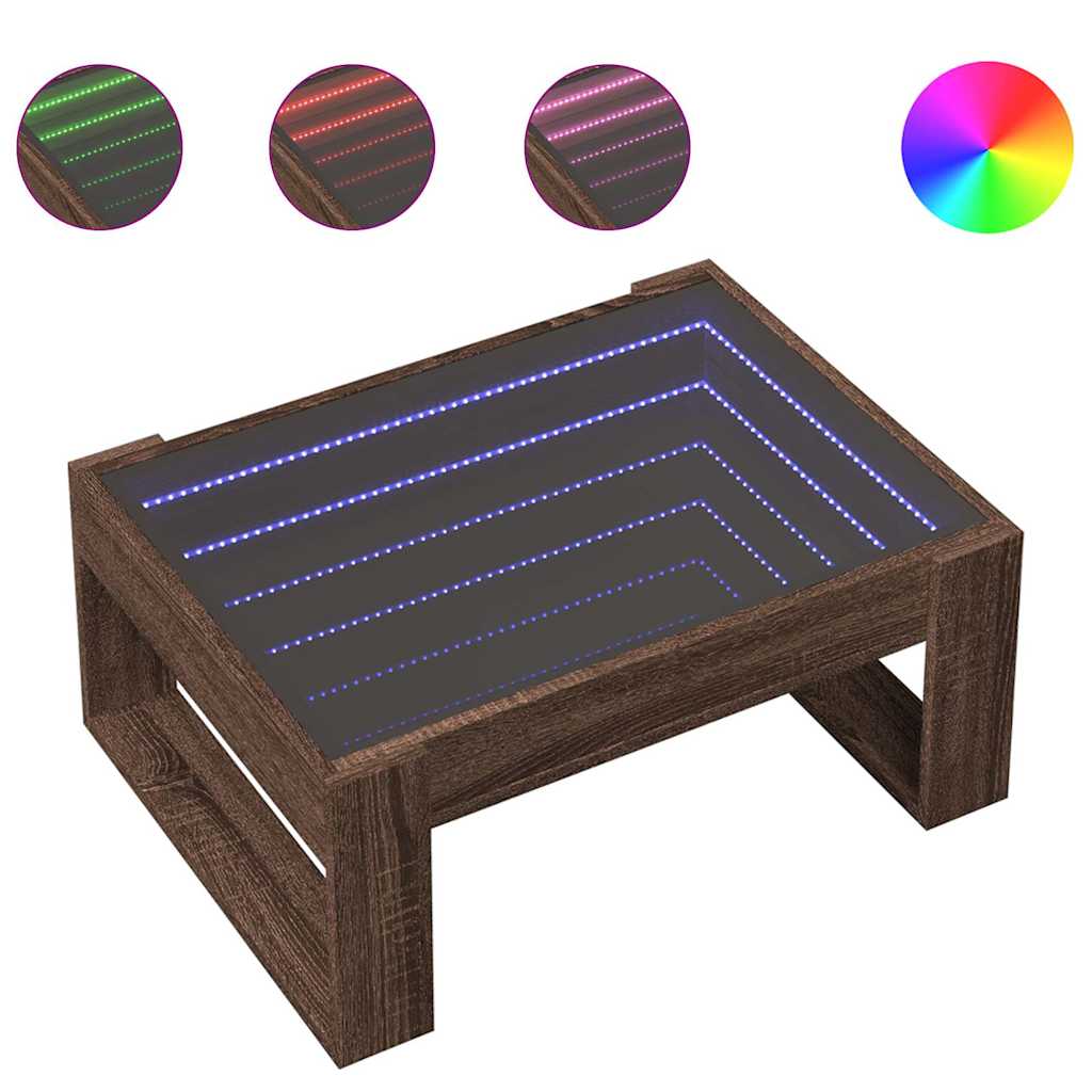 barna tölgy végtelen hatású LED-es dohányzóasztal 70x53x30 cm