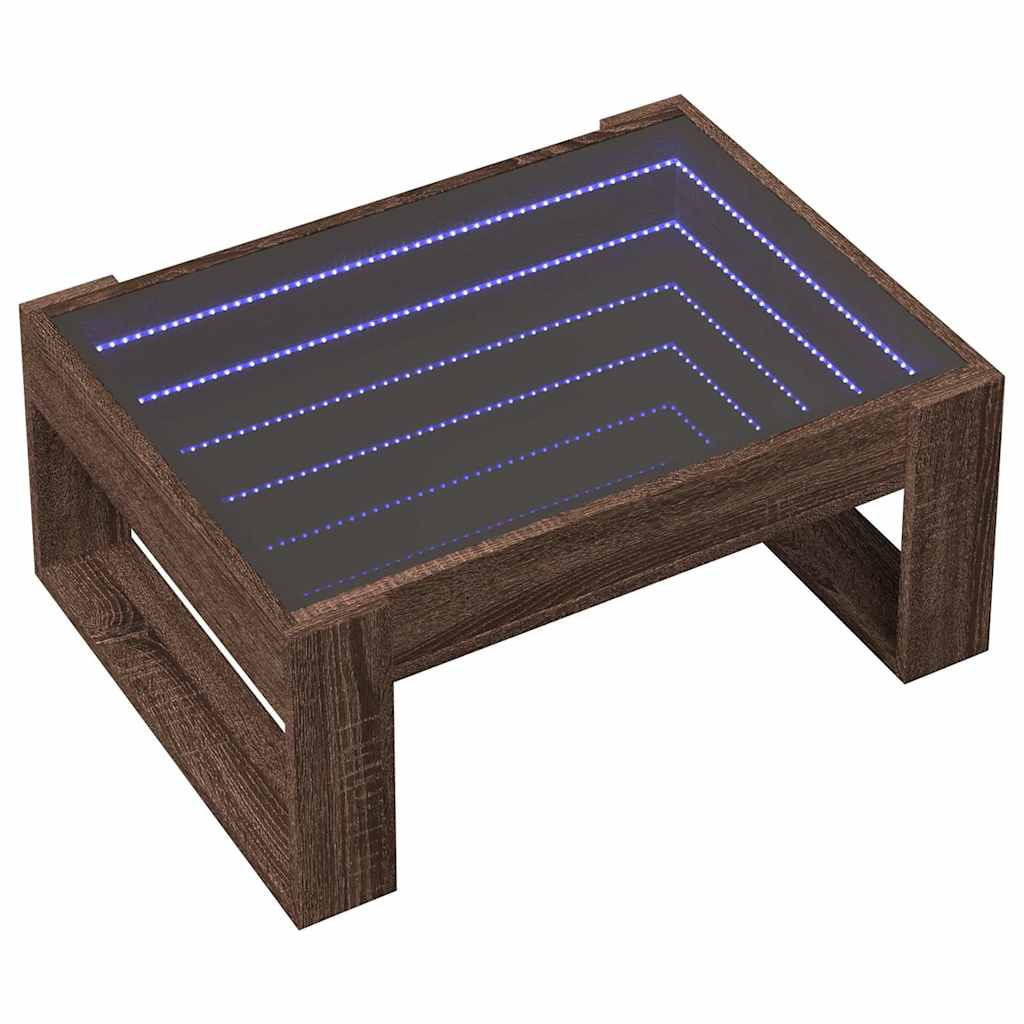 barna tölgy végtelen hatású LED-es dohányzóasztal 70x53x30 cm