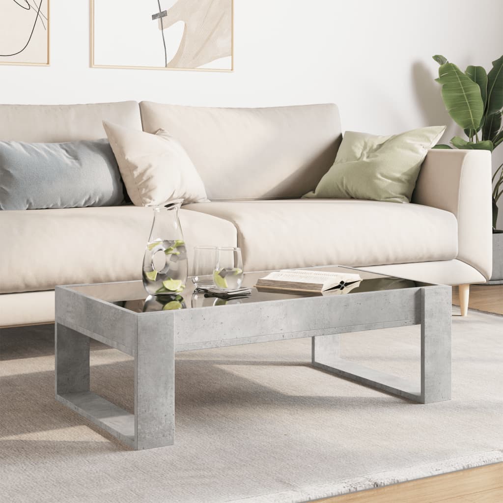 betonszürke végtelen hatású LED-es dohányzóasztal 90x53x30 cm