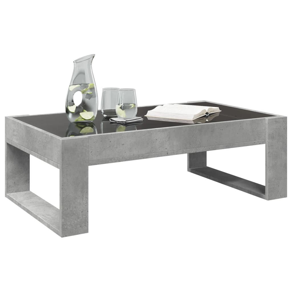 betonszürke végtelen hatású LED-es dohányzóasztal 90x53x30 cm