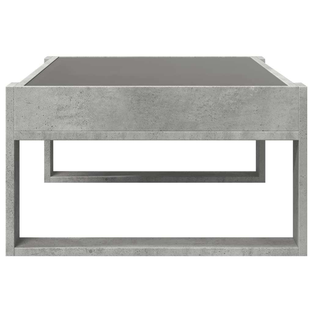 betonszürke végtelen hatású LED-es dohányzóasztal 90x53x30 cm