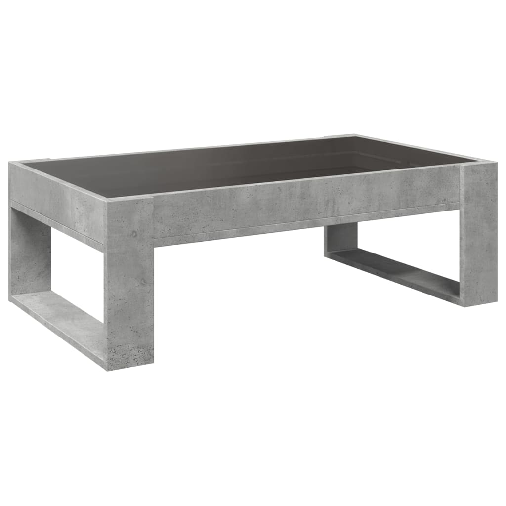 betonszürke végtelen hatású LED-es dohányzóasztal 90x53x30 cm