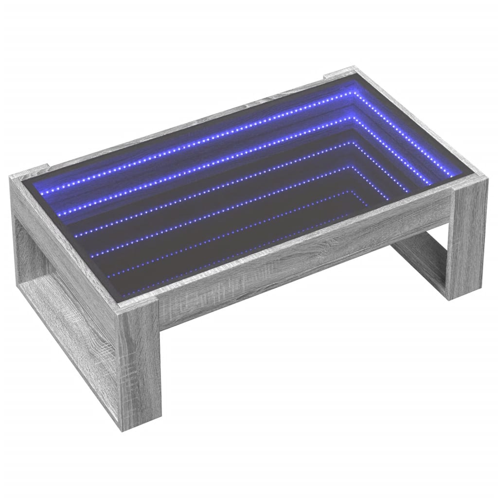 szürke sonoma végtelen hatású LED-es dohányzóasztal 90x53x30 cm