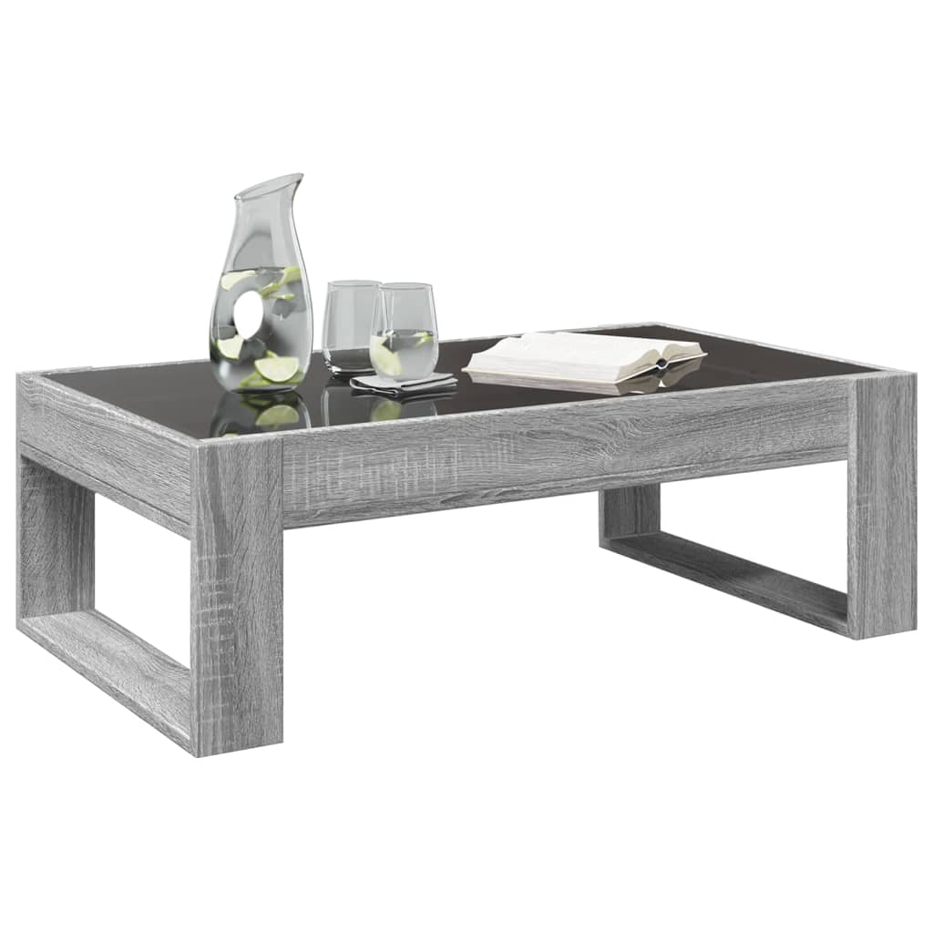 szürke sonoma végtelen hatású LED-es dohányzóasztal 90x53x30 cm