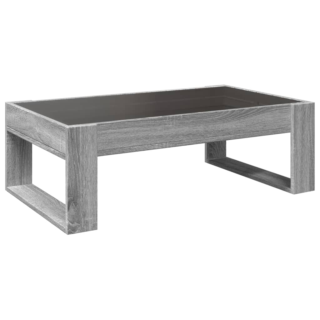 szürke sonoma végtelen hatású LED-es dohányzóasztal 90x53x30 cm