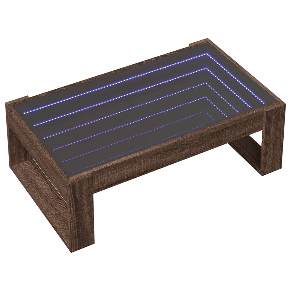 barna tölgy végtelen hatású LED-es dohányzóasztal 90x53x30 cm