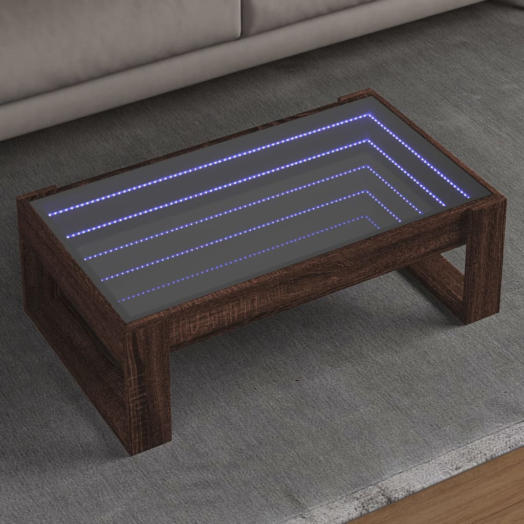 barna tölgy végtelen hatású LED-es dohányzóasztal 90x53x30 cm