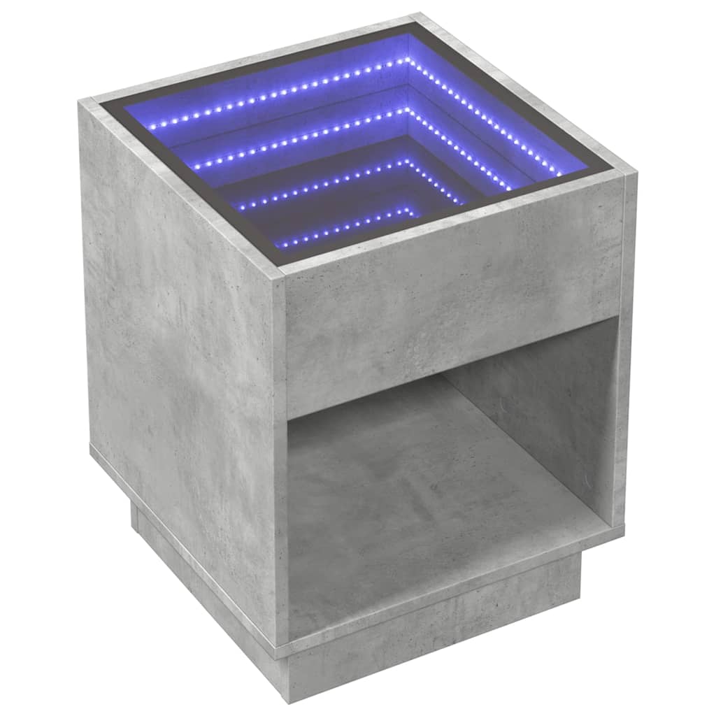 betonszürke végtelen hatású LED-es dohányzóasztal 40x40x50 cm