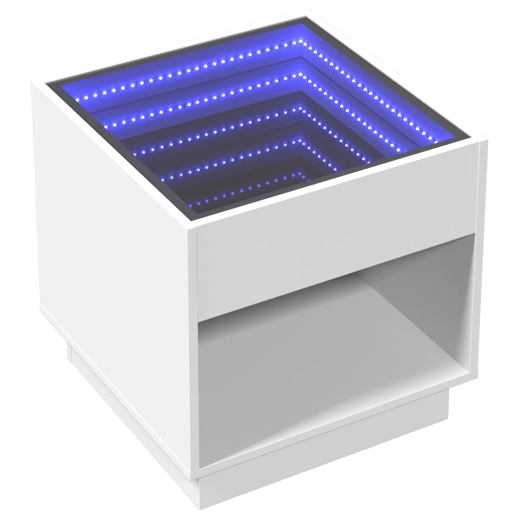 fehér végtelen hatású LED-es dohányzóasztal 50 x 50 x 50 cm