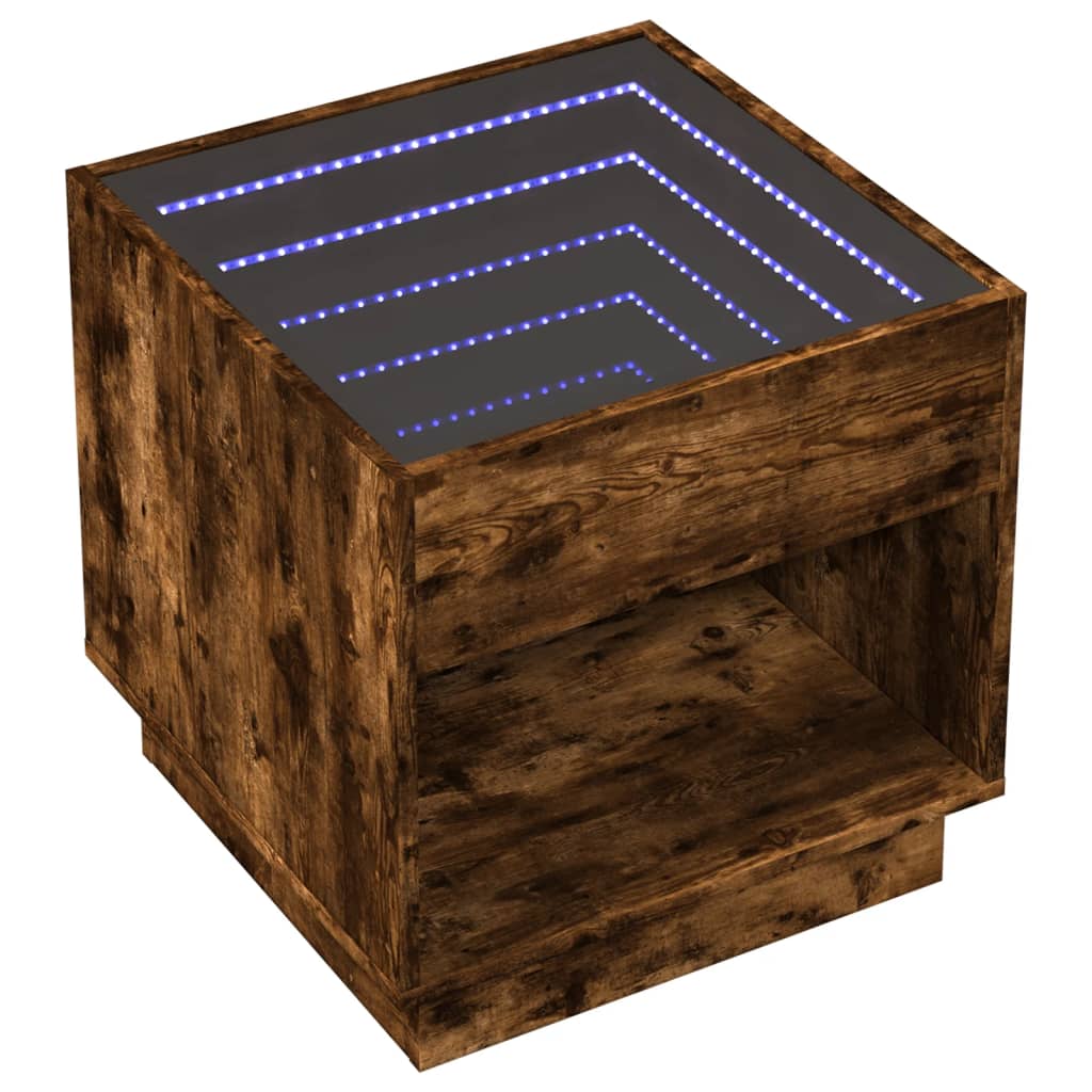 füstös tölgy végtelen hatású LED-es dohányzóasztal 50x50x50 cm