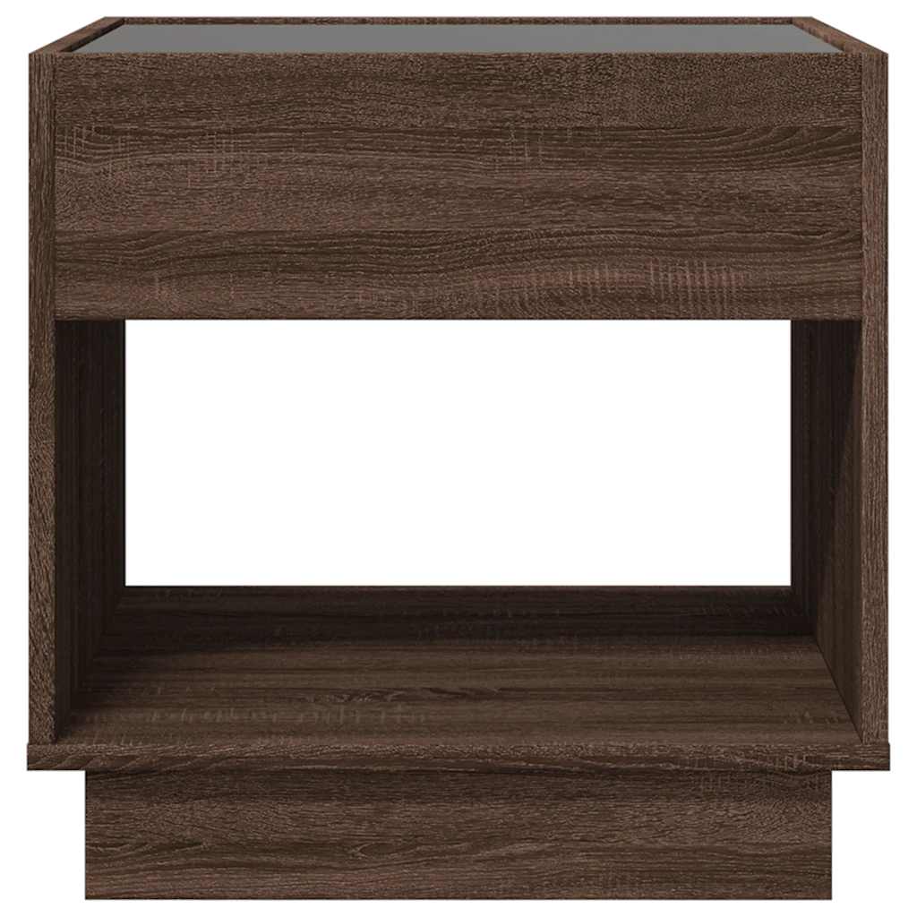 barna tölgy végtelen hatású LED-es dohányzóasztal 50x50x50 cm