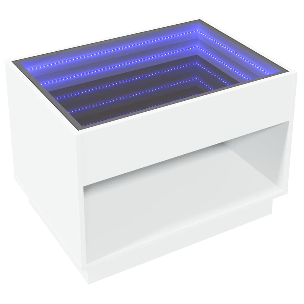 fehér végtelen hatású LED-es dohányzóasztal 70 x 50 x 50 cm