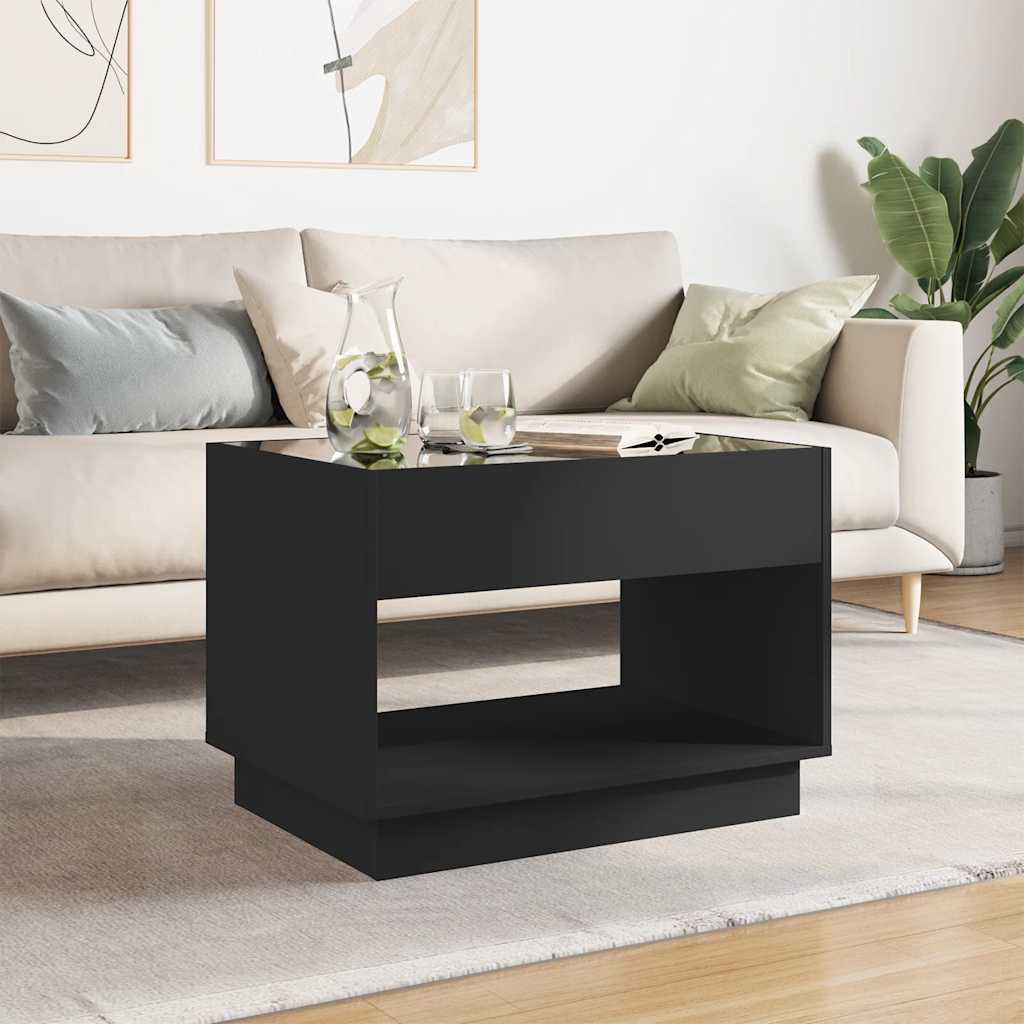 fekete végtelen hatású LED-es dohányzóasztal 70 x 50 x 50 cm