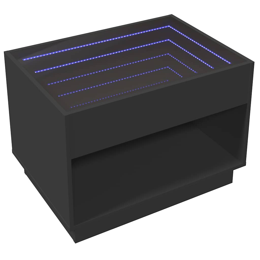 fekete végtelen hatású LED-es dohányzóasztal 70 x 50 x 50 cm