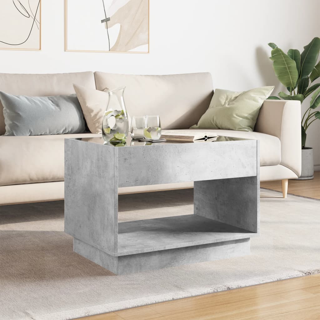 betonszürke végtelen hatású LED-es dohányzóasztal 70x50x50 cm