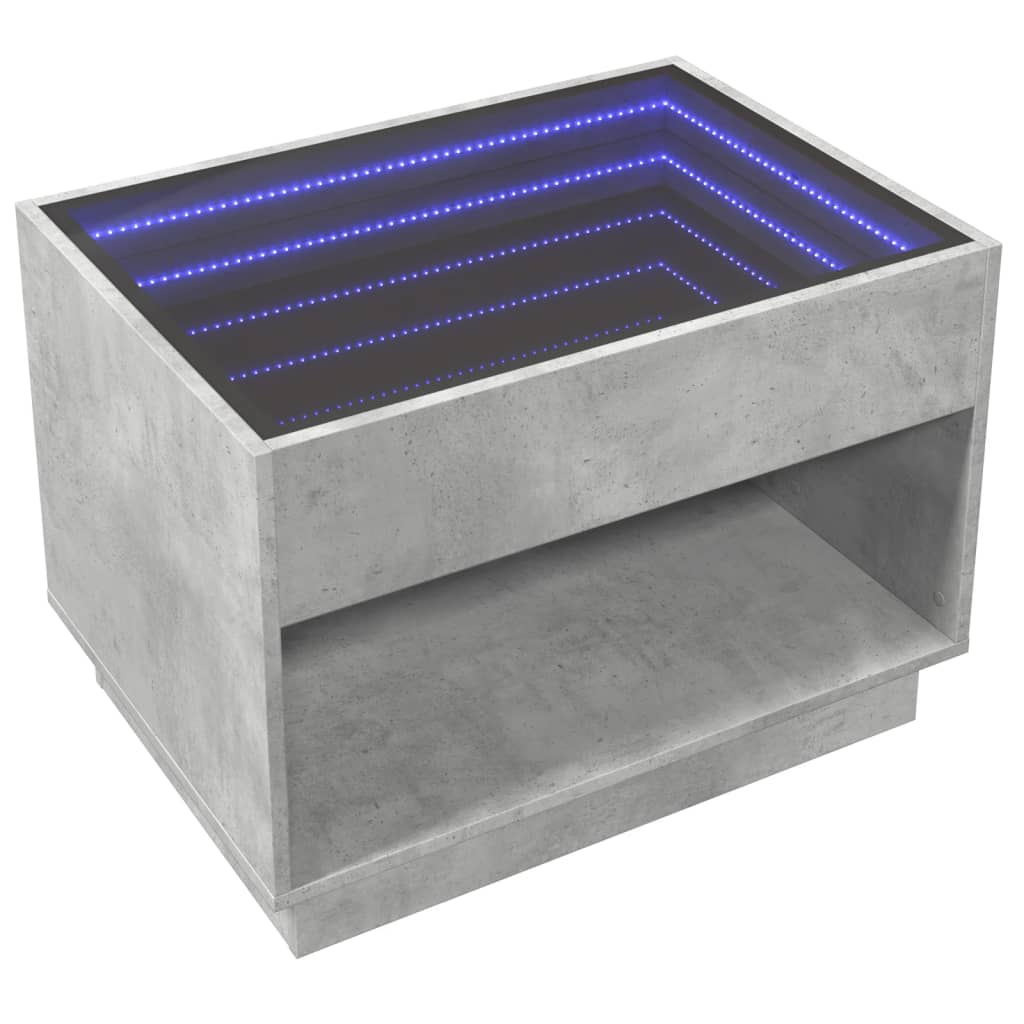 betonszürke végtelen hatású LED-es dohányzóasztal 70x50x50 cm